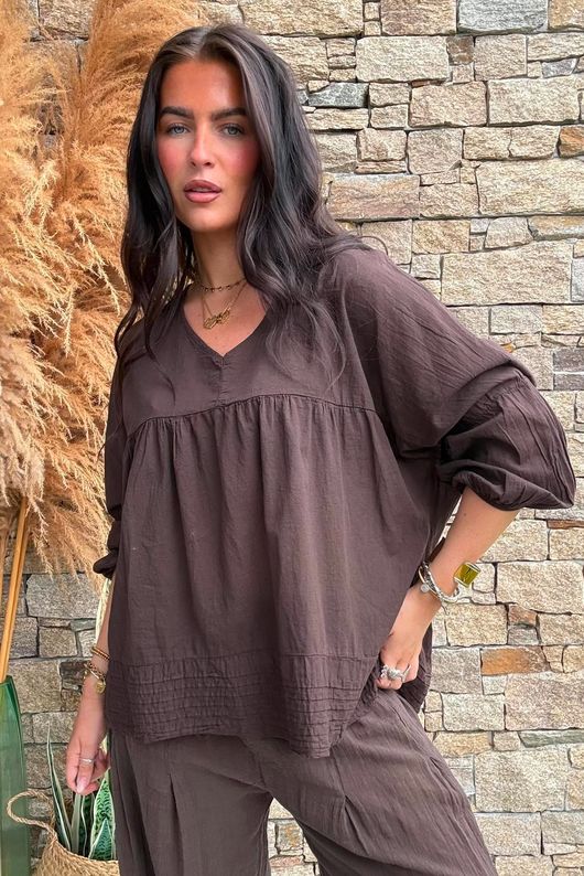 Prairie Pintuck Cotton Smock Chocolate